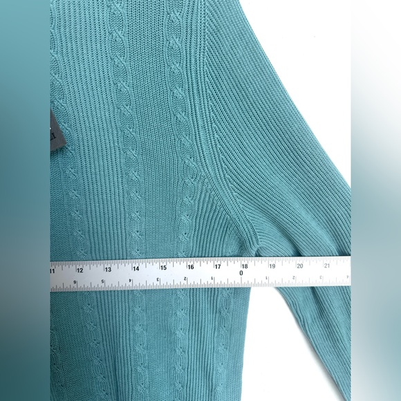NWT Canali Cable Knit Crewneck Sweater Men’s size 46 Small Turquoise - Picture 12 of 14